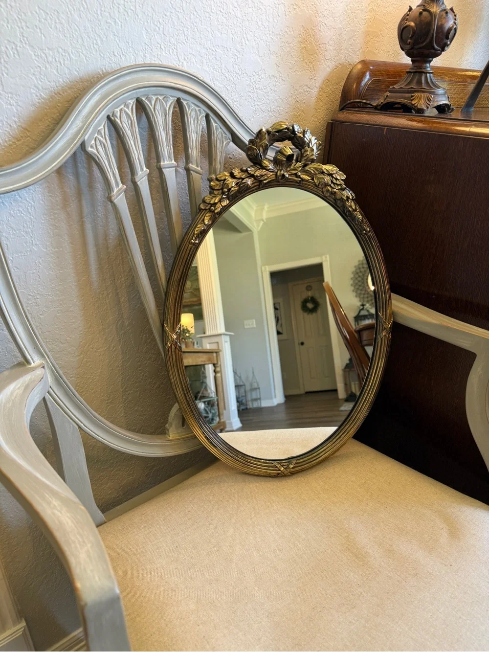 Vintage Ornate Gold Oval Wall Mirror Large